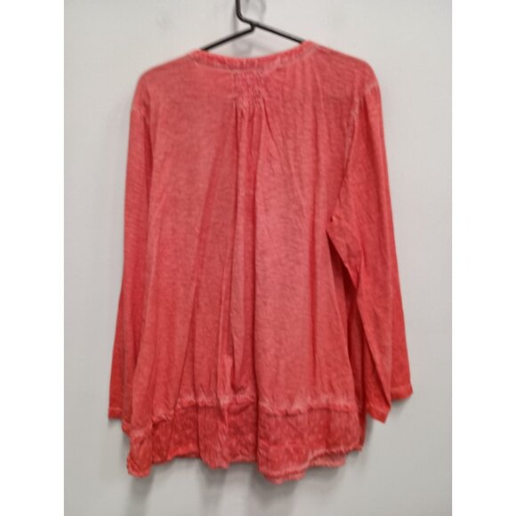 Style & Co Top Womens Size 2X Pink Embroidered Floral BOHO Peasant V-Neck - Picture 8 of 10